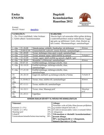 Enska ENS1936 Dagskóli Kennsluáætlun Haustönn 2012