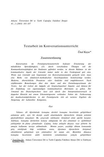 Textarbeit im Konversationsunterricht - Ankara Üniversitesi Dergiler ...
