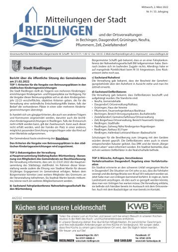 Amtliches Mitteilungsblatt Riedlingen 02.03.2022