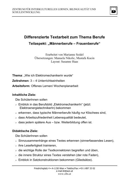 Differenzierte Textarbeit zum Thema Berufe - Zentrum für ...