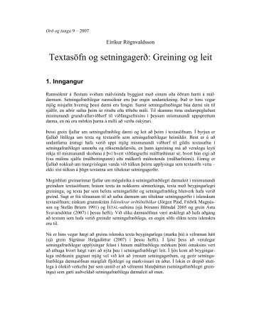 Textasöfn og setningagerð: Greining og leit