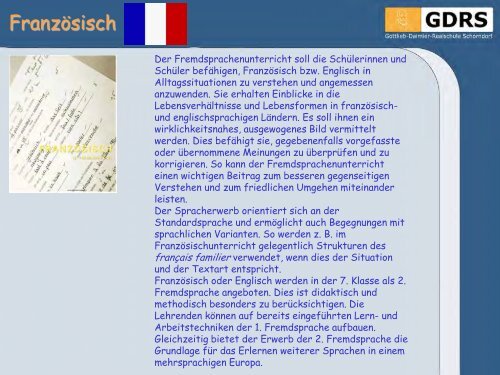 ab Klasse 7 Technik Mensch und Umwelt Franzö- sisch als 2 ...