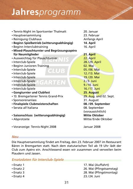 Jahresrückblick - Tennisclub Bremgarten