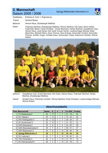 2. Mannschaft Saison 2005 / 2006 - SpVgg Willenhofen-Herrnried eV