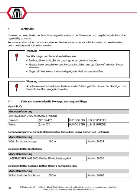 ATH-Heinl Bedienungsanleitung Single Lift 12PL