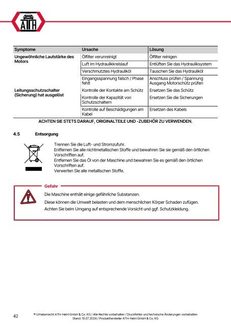 ATH-Heinl Bedienungsanleitung Single Lift 12PL