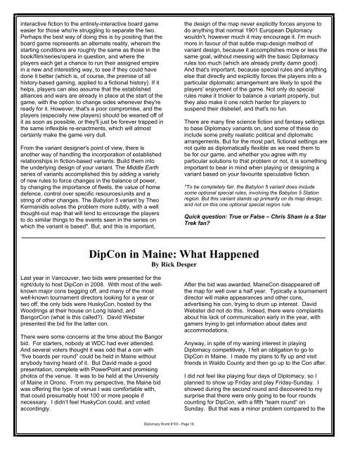 Diplomacy World #103 - Fall 2008 Issue