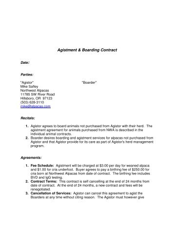 Agistment & Boarding Contract - Northwest Alpacas