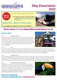 Highcliffe Coach Holidays - Day Excursion Book - March 2022-UPDATE