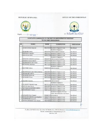 shortlisted candidates to the post of the administrative - Office of the ...