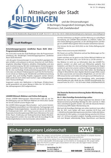 Amtliches Mitteilungsblatt Riedlingen 09.03.2022