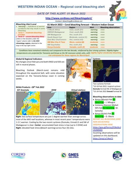 WIO bleaching alert-22-03-01