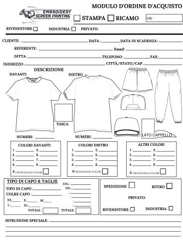 modulo d'ordine di acquisto ricamo e stampa IT