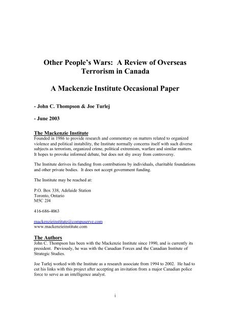 Other People's Wars: A Review of Overseas Terrorism in ... - Edocr