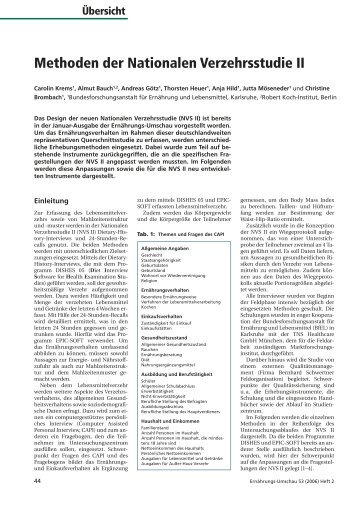 Übersicht - Nationale Verzehrsstudie II