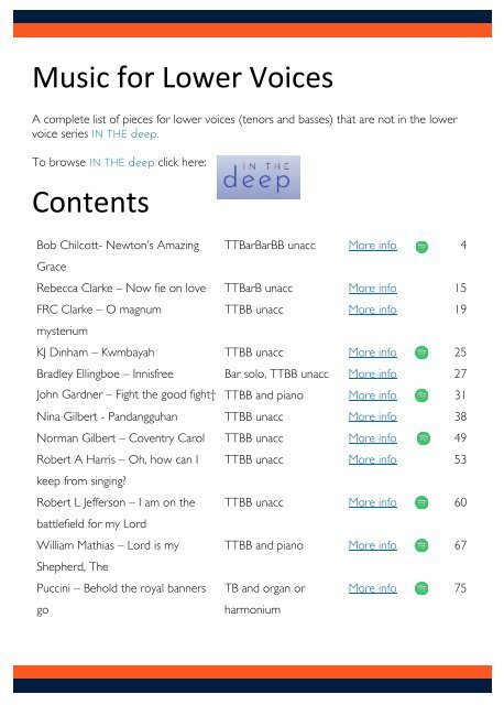 Choral titles for Lower voices sampler