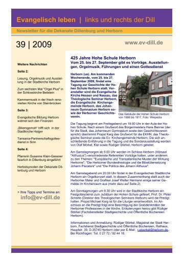 Newsletter 39_2009 - Evangelisch leben | links und rechts der Dill