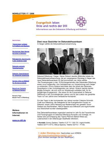 Newsletter 17-2006 - Evangelisch leben | links und rechts der Dill