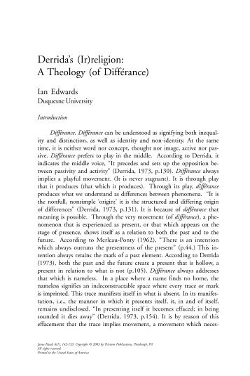 Derrida's (Ir)religion: A Theology (of Différance) - Janus Head