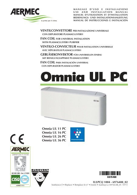 Fan coil Aermec Omnia UL PC Installation manual