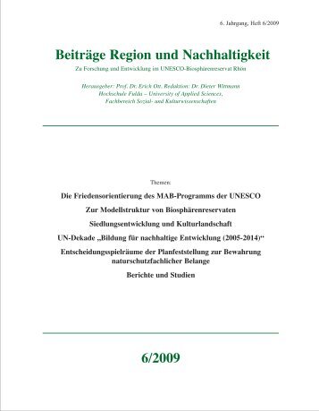 Beiträge Region u Nachhaltigkeit 2009 - Wissenschaftliche ...