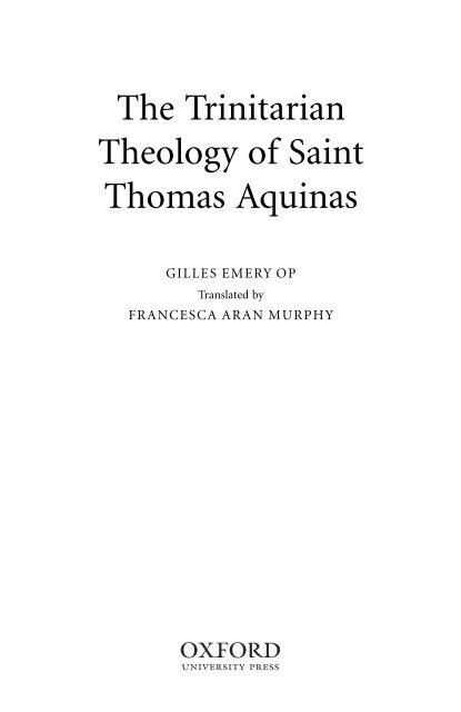 The Trinitarian Theology of Saint Thomas Aquinas - El Camino ...