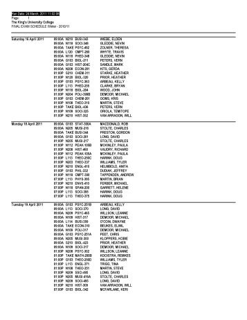 Final Exam Schedule - Registry - King's University College