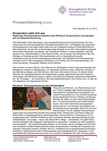 Pressemitteilung 23/2012 - Evangelisches Dekanat Darmstadt-Land