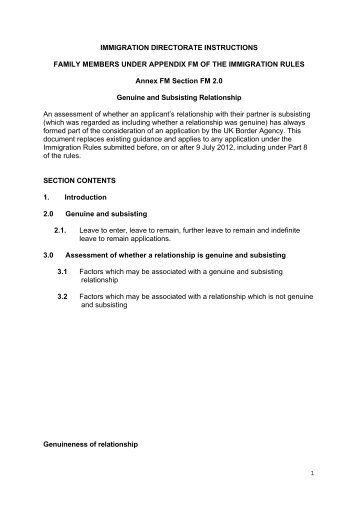 Annex FM 2.0 Genuine and subsisting relationship - UK Border ...