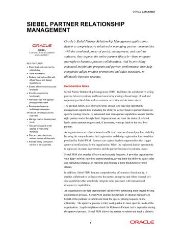 Siebel Partner Relationship Management Data Sheet - Oracle