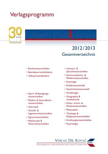 Complete Catalogue 2012/2013 - Verlag Dr. Kovač