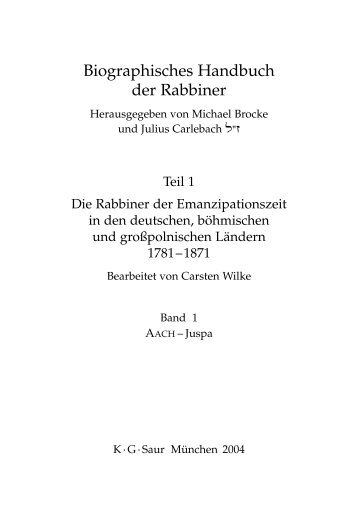 Biographisches Handbuch der Rabbiner - Salomon Ludwig ...