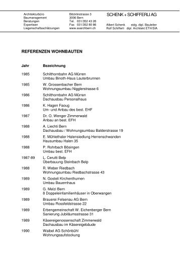 Referenzliste - Architekturbüro Schenk & Schifferli AG aus Bern