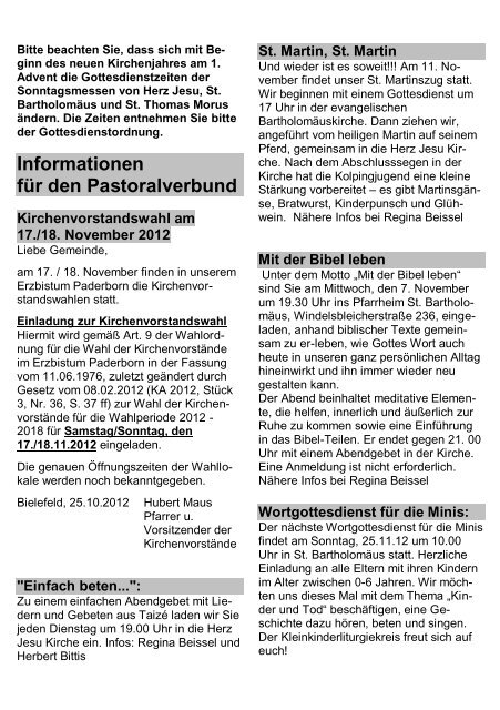 Pfarrnachrichten November 2012 - Pastoralverbund Bielefeld-Süd