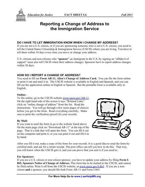 Reporting a Change of Address to the Immigration ... - LawHelp.org