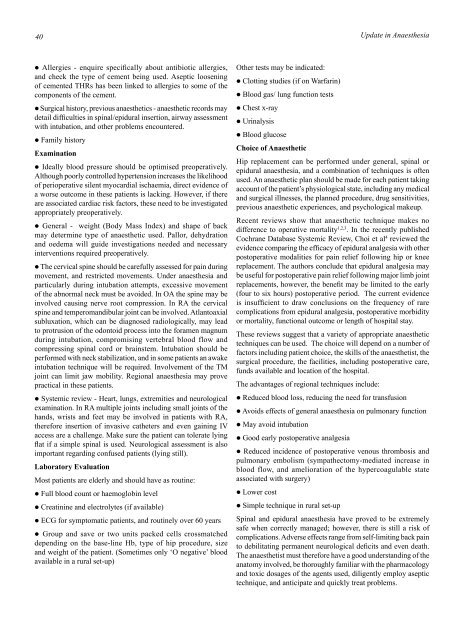 Anaesthesia For Hip Replacement - Update in Anaesthesia