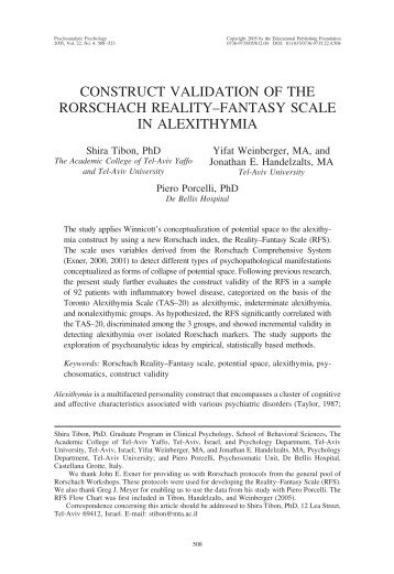 construct validation of the rorschach reality–fantasy scale