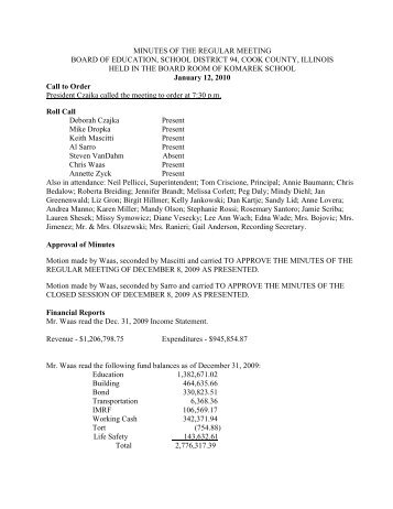 minutes of the regular january 2010 - Komarek School District 94