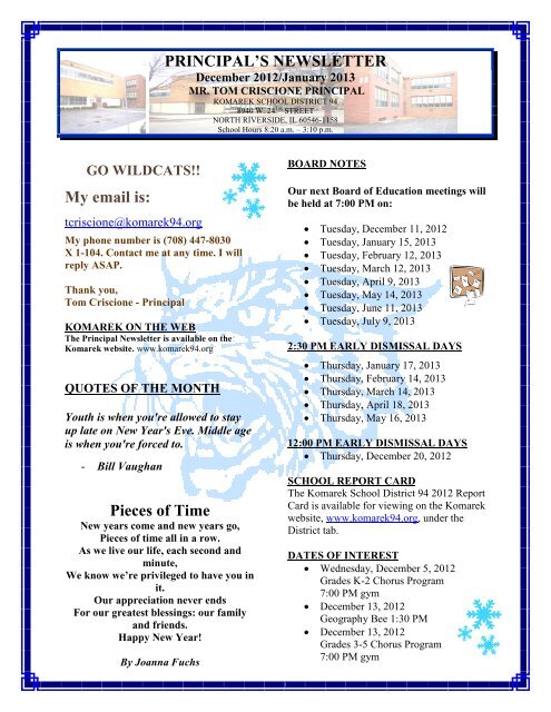 Principal's Newsletter - Komarek School District 94