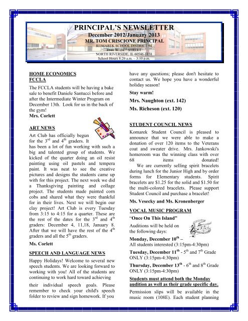 Principal's Newsletter - Komarek School District 94