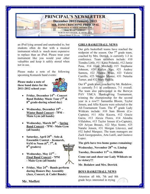 Principal's Newsletter - Komarek School District 94