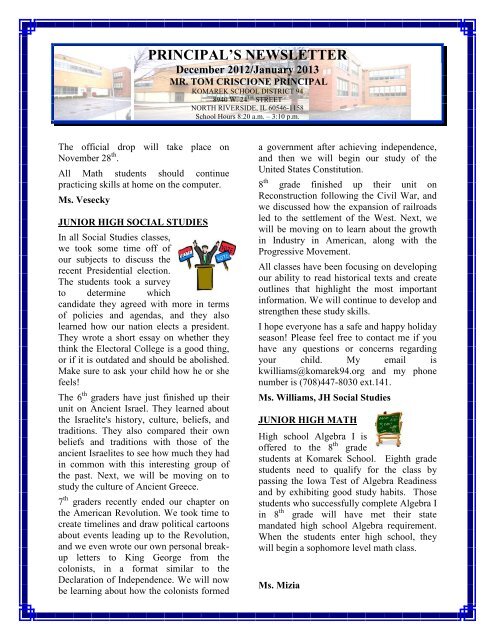 Principal's Newsletter - Komarek School District 94