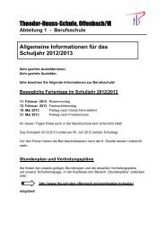 Berufsschule Allgemeine Informationen für das Schuljahr 2012/2013
