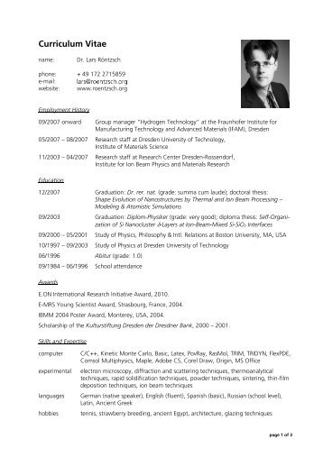 Curriculum Vitae - roentzsch.org