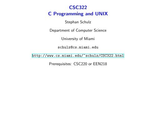Csc322 C Programming And Unix Department Of Computer