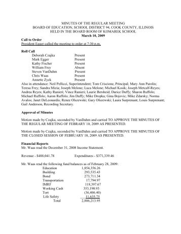 MINUTES OF MARCH 2009 - Komarek School District 94