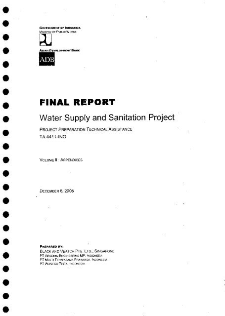 Consultant Report: Indonesia, Water Supply and Sanitation Project ...