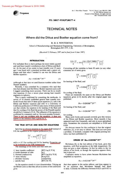 Where did the Dittus and Boelter equation come