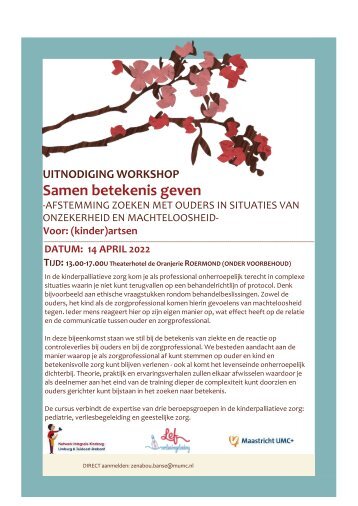 Uitnodiging workshop 14 april 2022