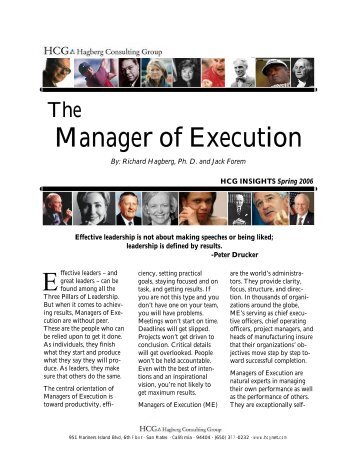 Leadership Pillar III: The Manager of Execution - Hagbergconsulting ...